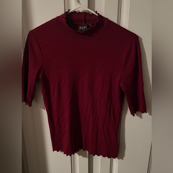 GAP Sweaters - GAP Mock Neck Burgundy Cotton Sweater, Elbow Length Sleeves